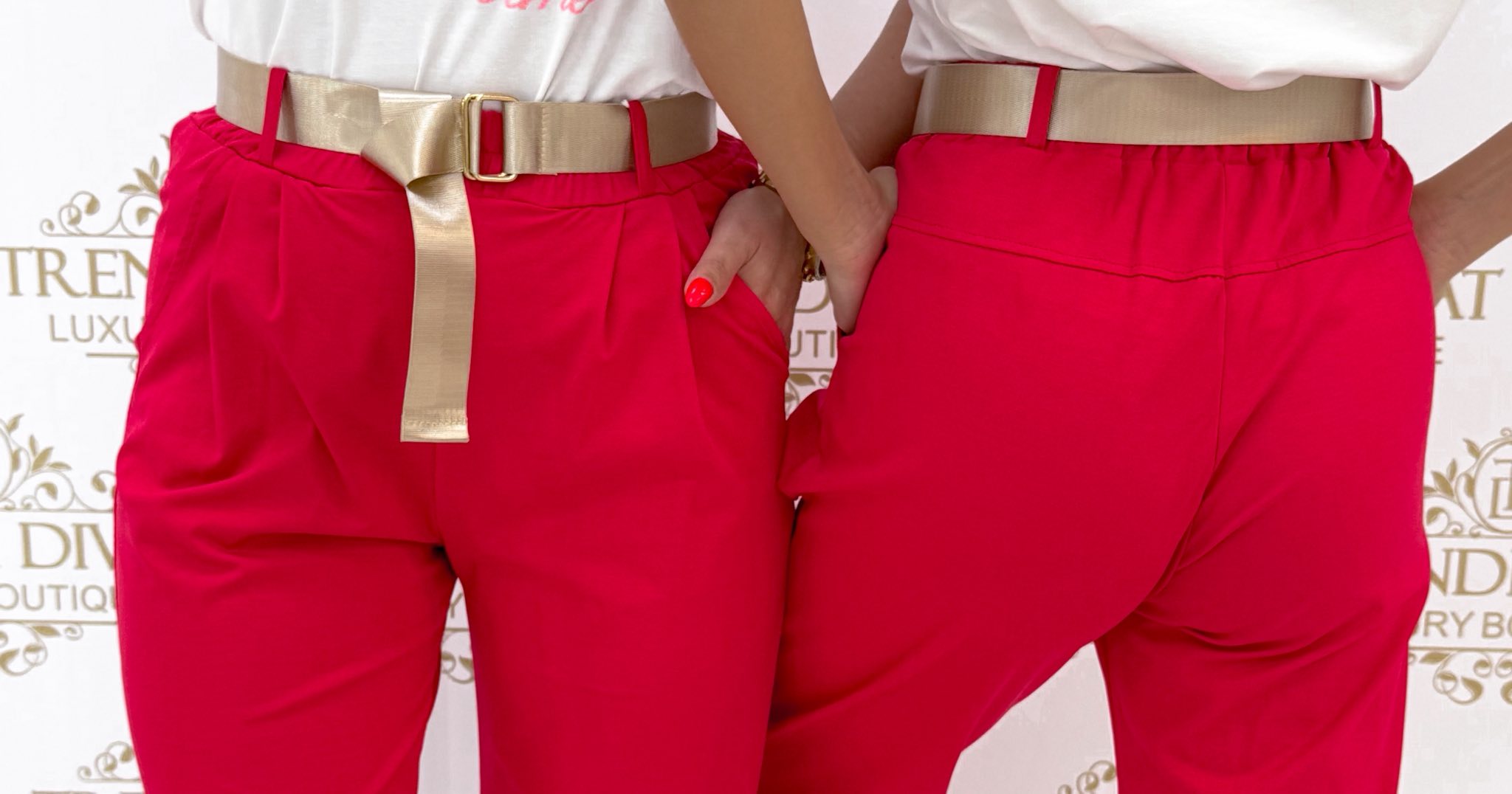 Szárán 2 gombbal díszített, MOM fazonú elasztikus vászon anyagú nadrág, ajándék övvel - Image 6