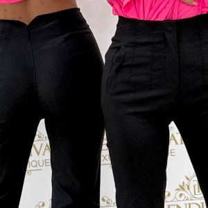 Magas derekú, szűk fazonú slim fit nadrág - M, Fekete