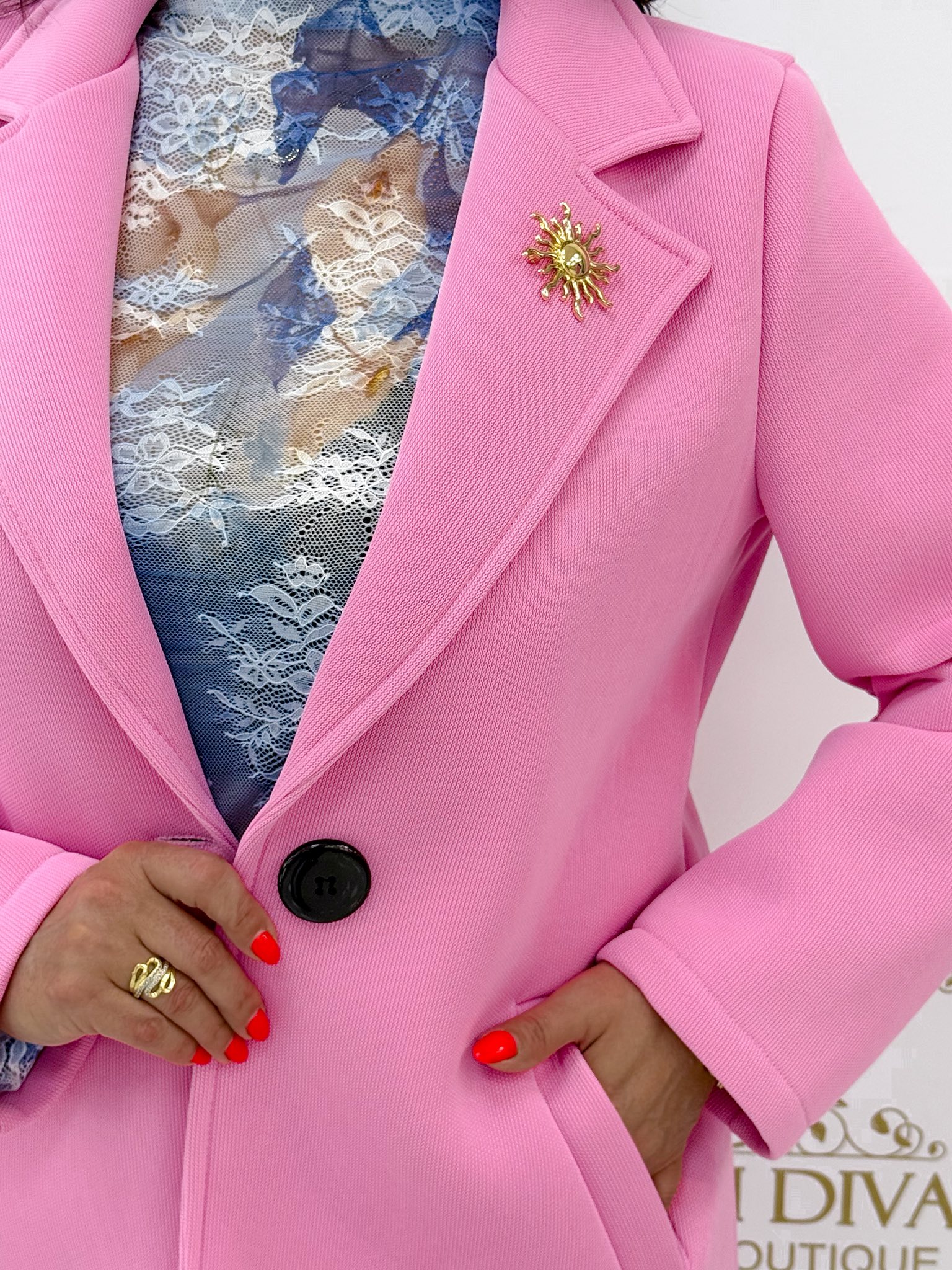 Galléros, hosszabb fazonú, neoprén jellegű tavaszi kabát, ajándék brossal - Image 13