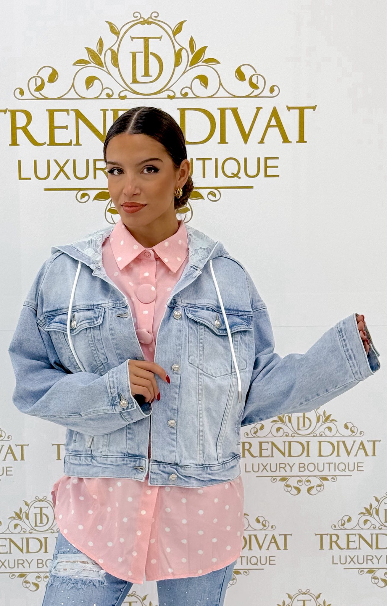 Csipke betétes kapucnis, bővebb szabású farmerkabát "A2506-5" - Image 7