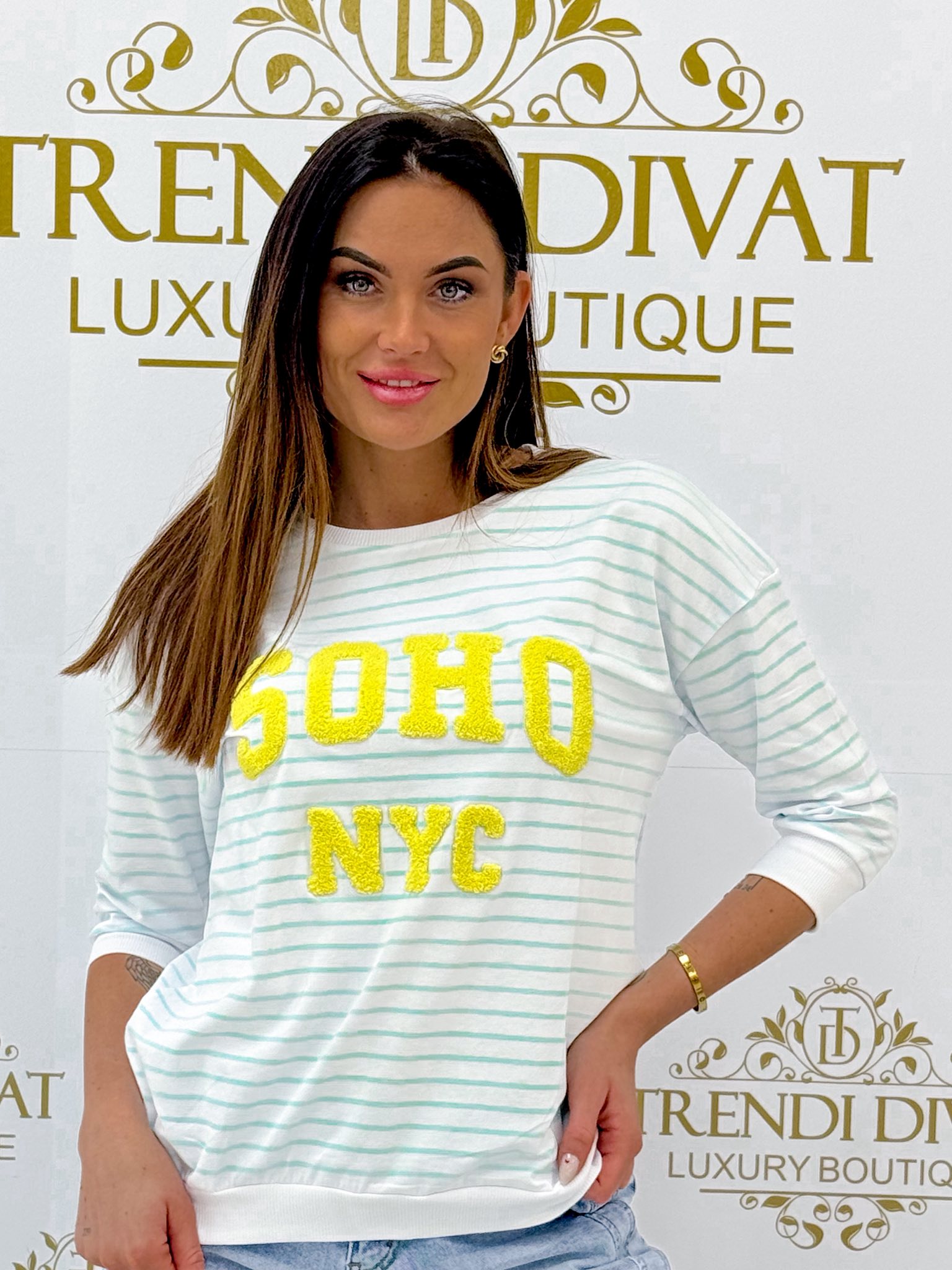 "SOHO NYC" feliratos, 3/4-es ujjú, csíkos kis felső - Image 31