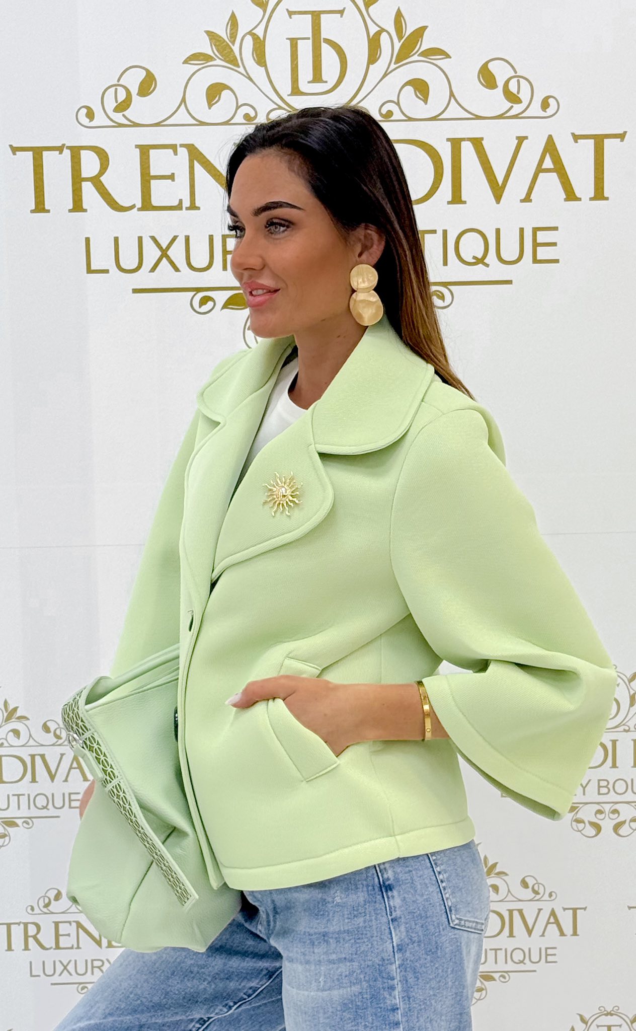 Galléros, rövid fazonú, neoprén jellegű tavaszi kabát, ajándék brossal - Image 8