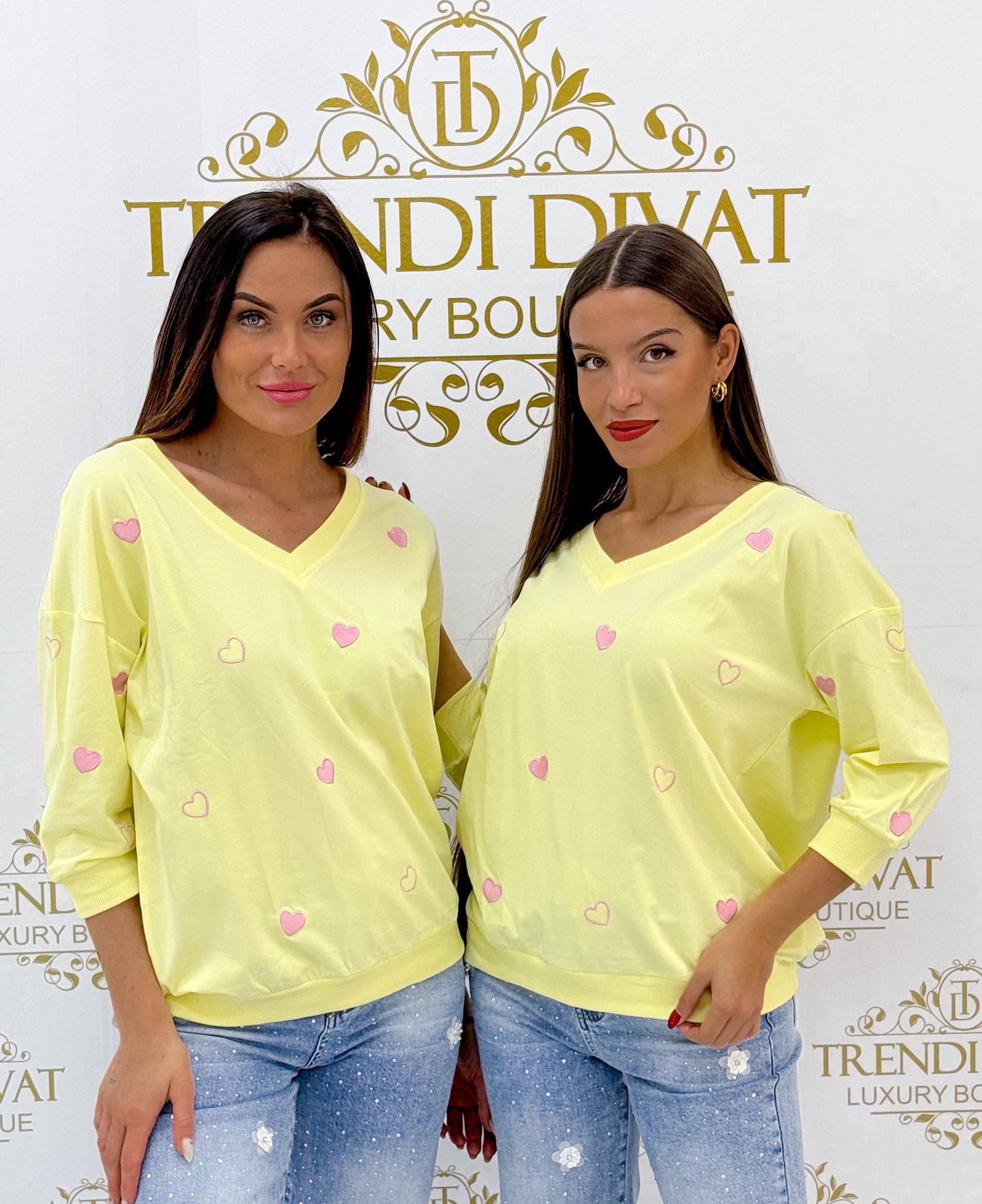 V-nyakú, szívecske mintázatú, 3/4-es ujjú kis felső - Image 9