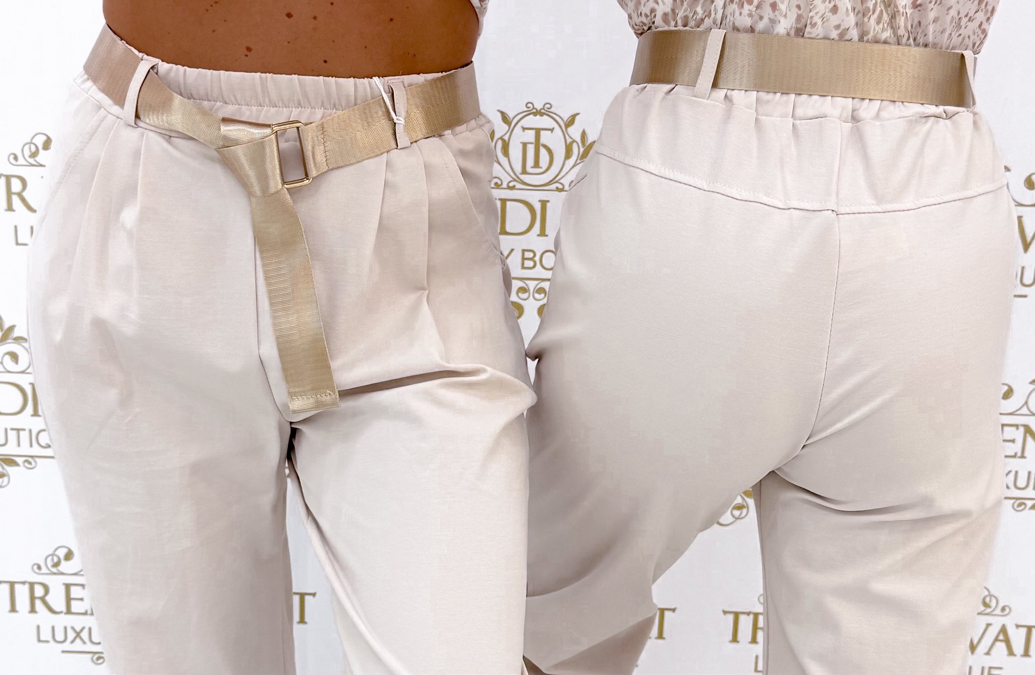 Szárán 2 gombbal díszített, MOM fazonú elasztikus vászon anyagú nadrág, ajándék övvel - Image 11