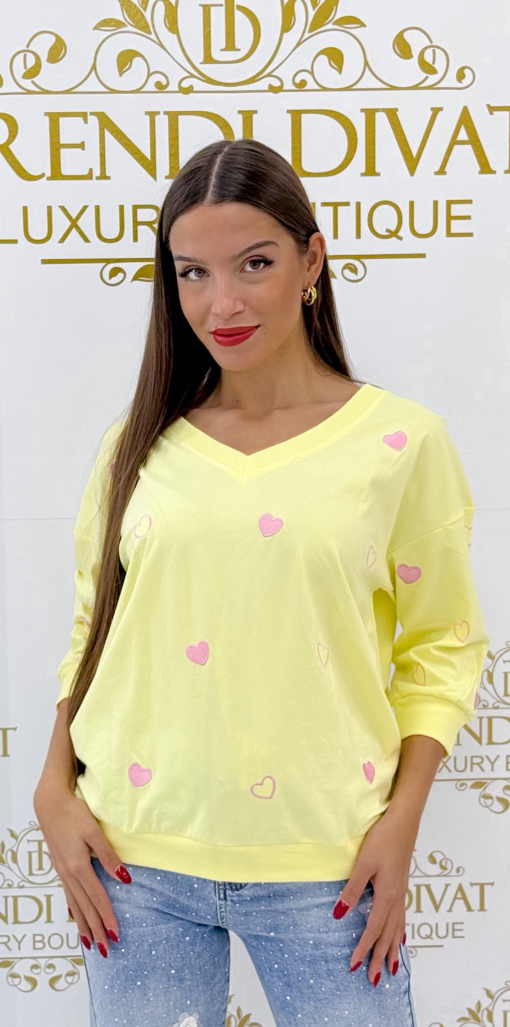 V-nyakú, szívecske mintázatú, 3/4-es ujjú kis felső - Image 10