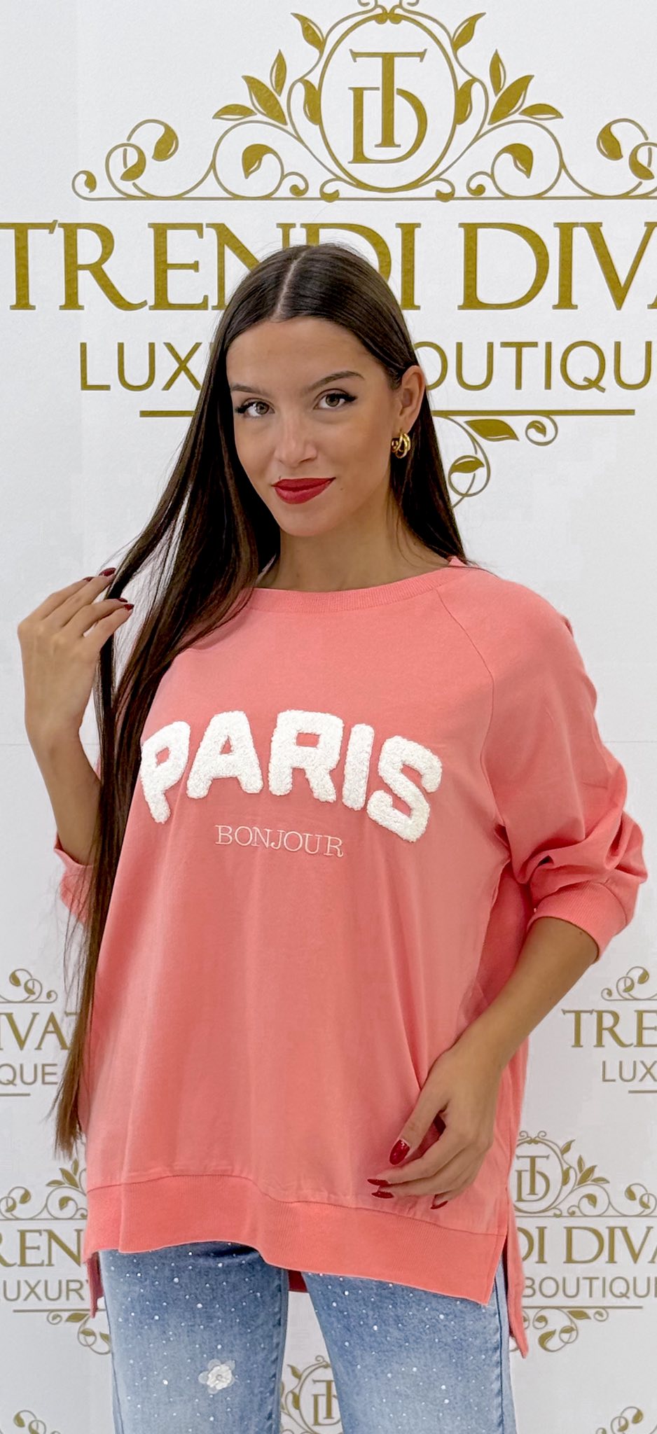 "Paris" feliratos, oldalt felsliccelt pulóver - Image 24