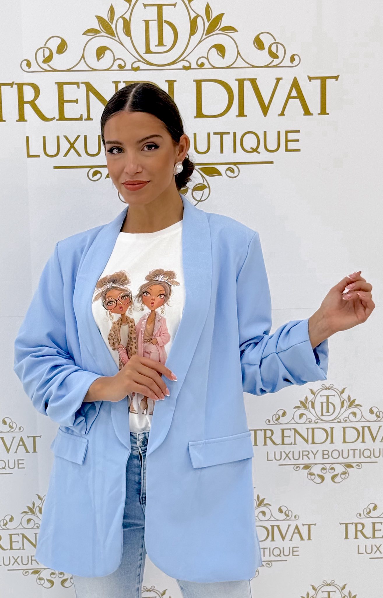 Plus size, 3/4-es húzott ujjú, válltöméses blézer - Image 12