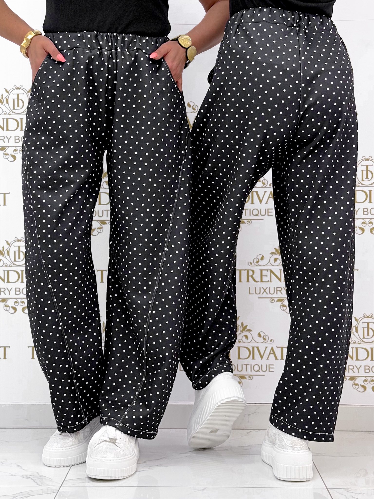 Pöttyös, gumis derekú zsebes nadrág - Image 16