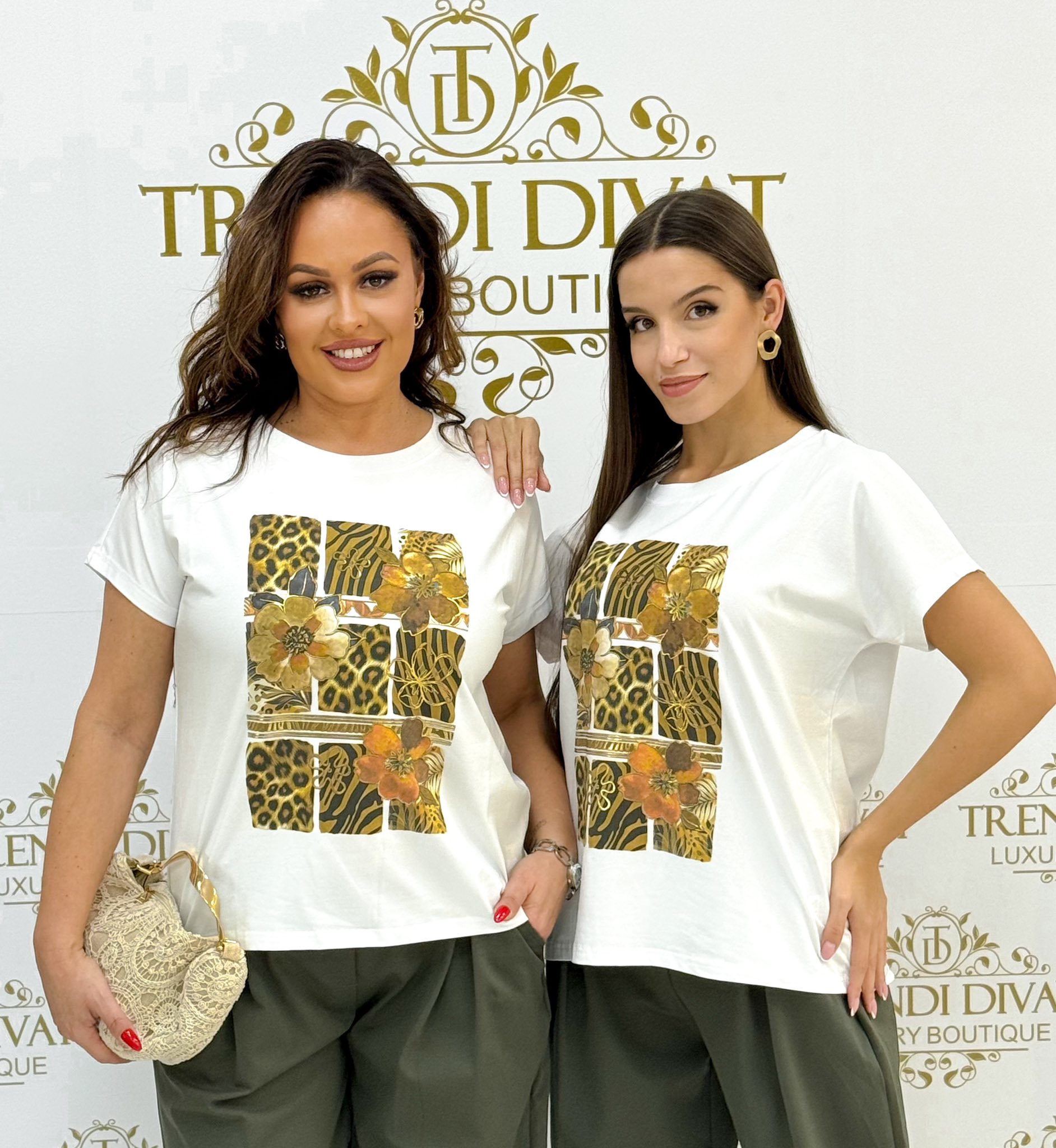 Plus size, vegyes állatmintás és virágos póló