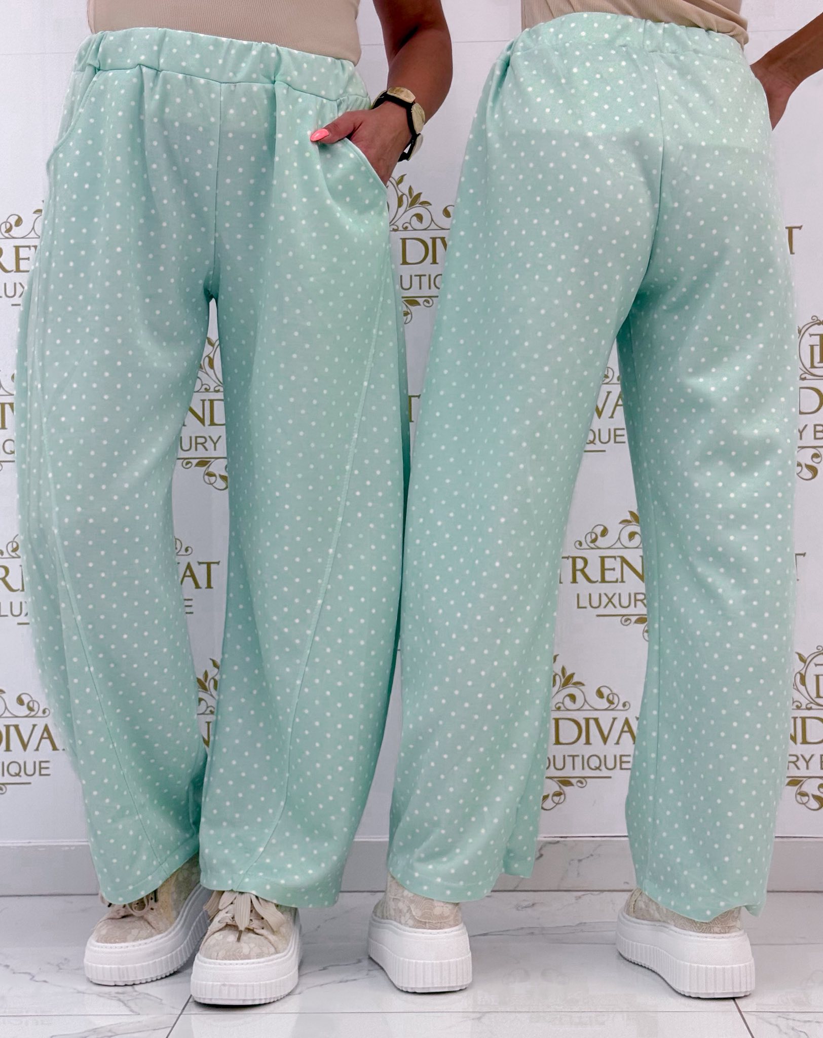 Pöttyös, gumis derekú zsebes nadrág - Image 3