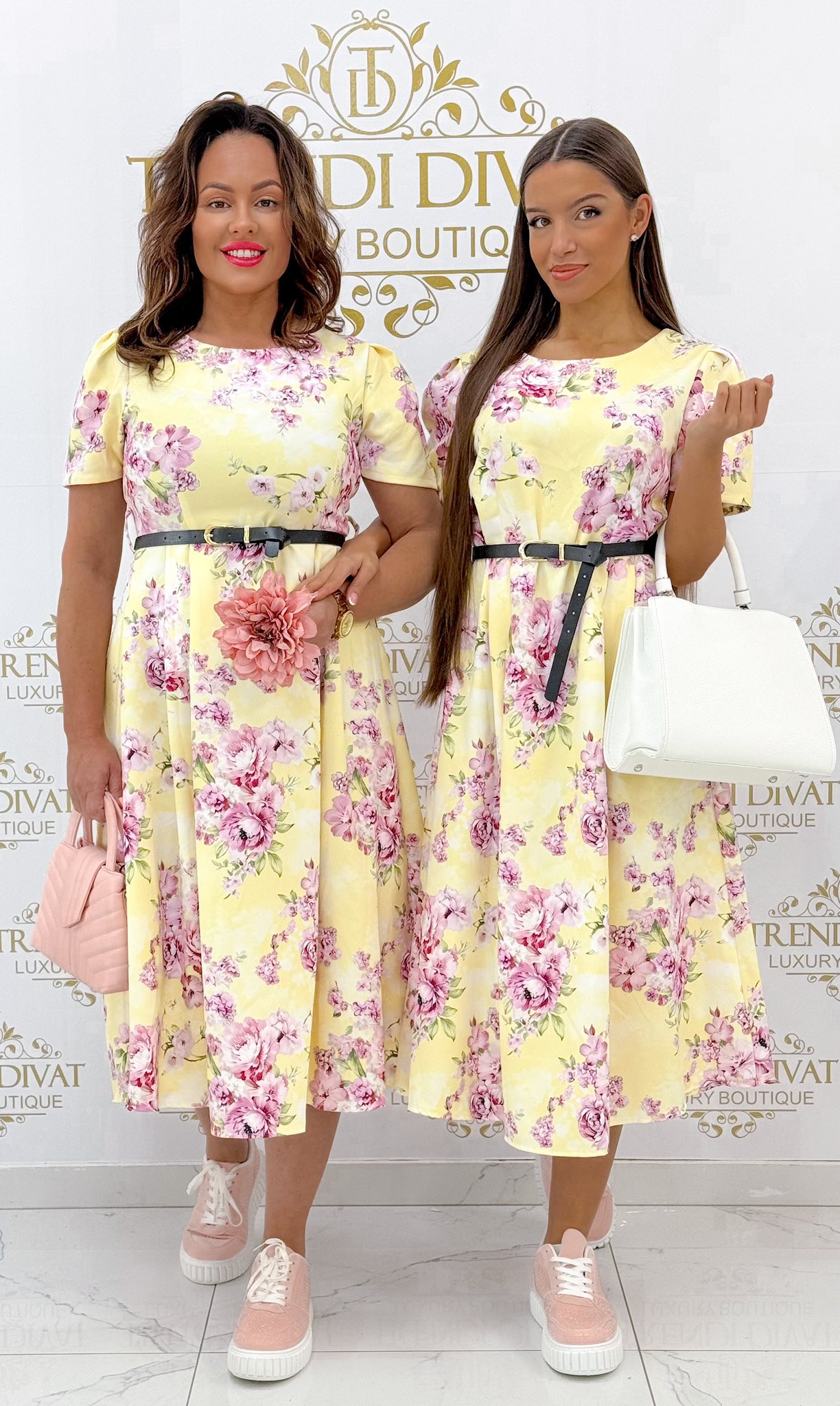 Virág mintázatú, cipzáras hátú midi ruha, ajándék övvel - Image 26