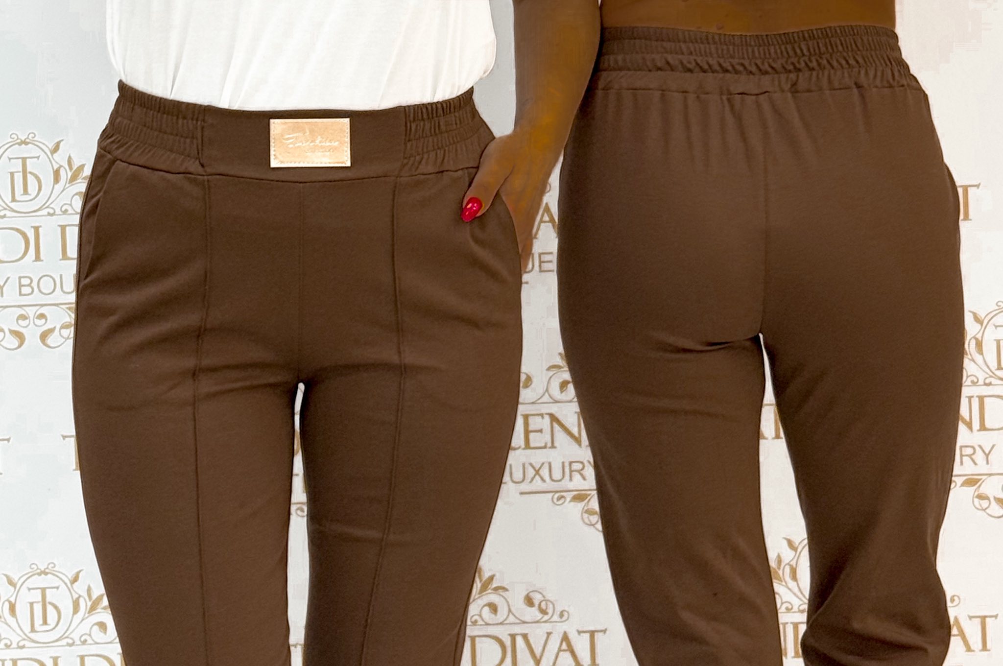 Arany színű bilétás, gumis derekú, élén varrott, elasztikus vászon anyagú nadrág - Image 26