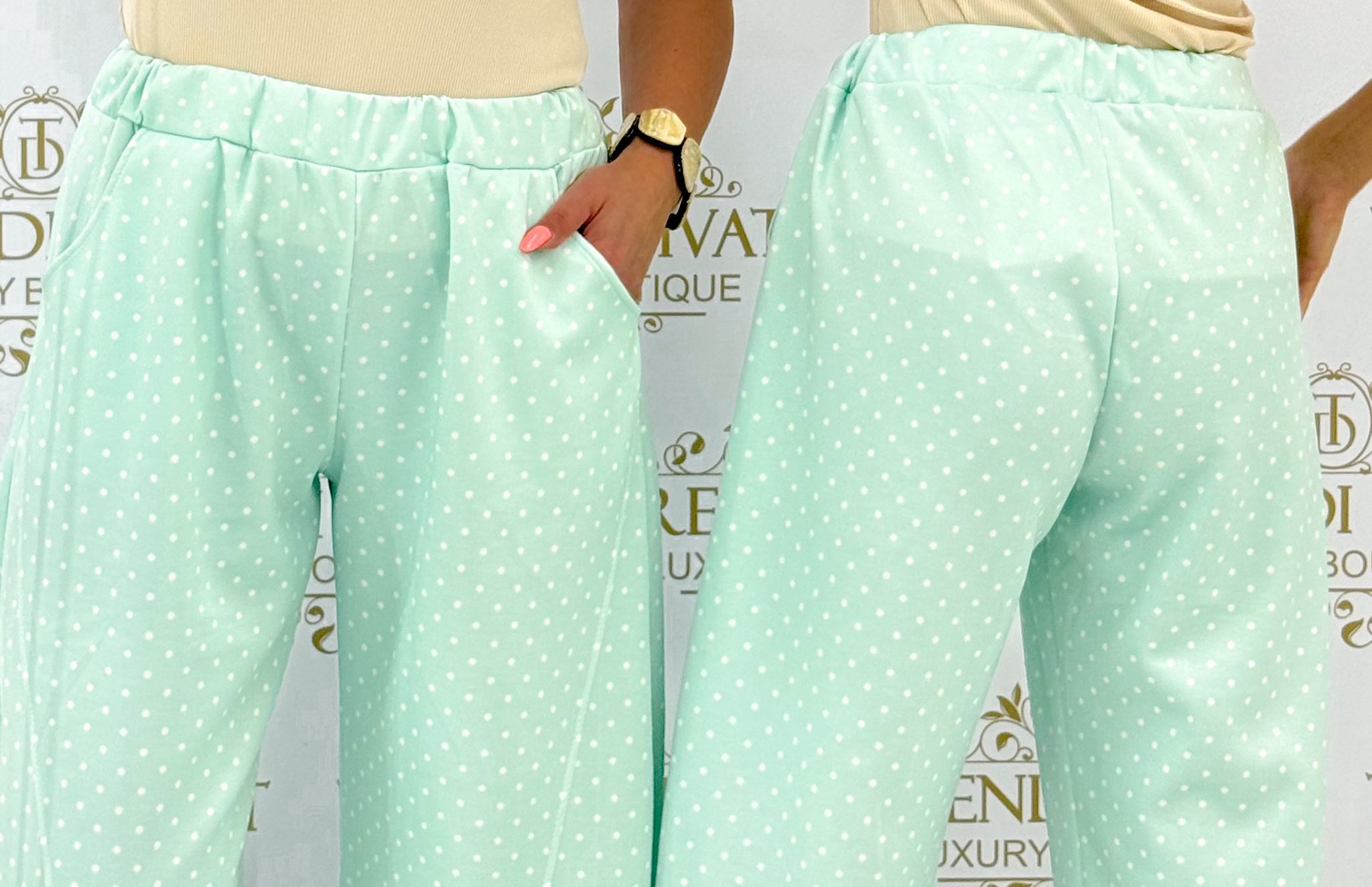 Pöttyös, gumis derekú zsebes nadrág - Image 5