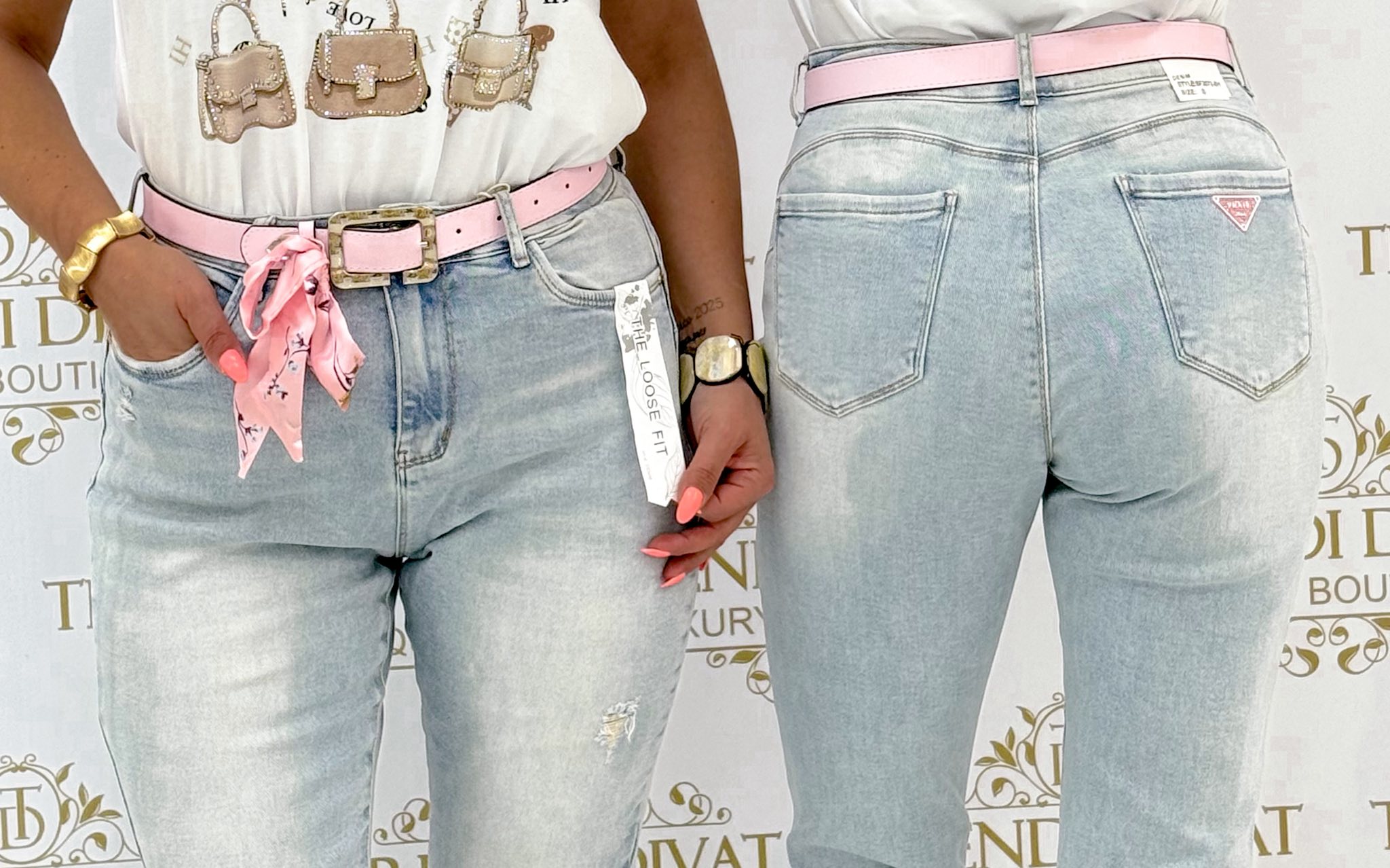 Egyedi enyhén koptatott, tépett, elasztikus farmernadrág, ajándék övvel "BF2872-6H" - Image 2