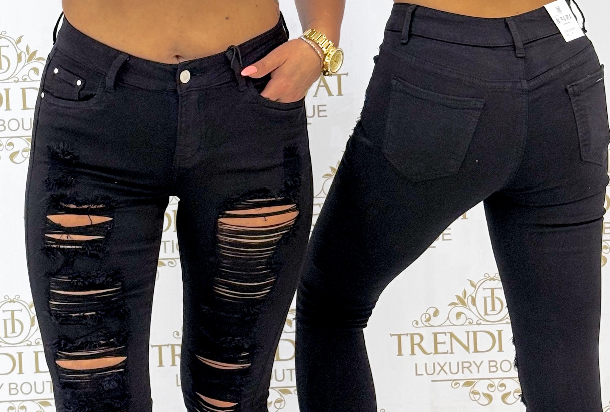 Fekete színű extrán tépett csípő fazonú farmer "SZ3322-13 " - Image 3