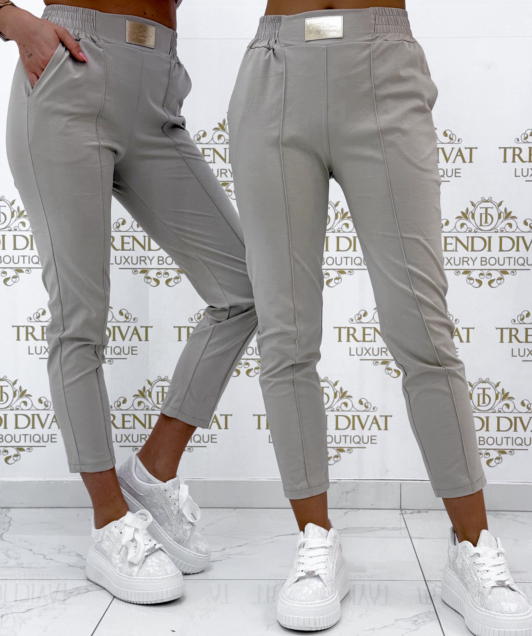 Arany színű bilétás, gumis derekú, élén varrott, elasztikus vászon anyagú nadrág - Image 12