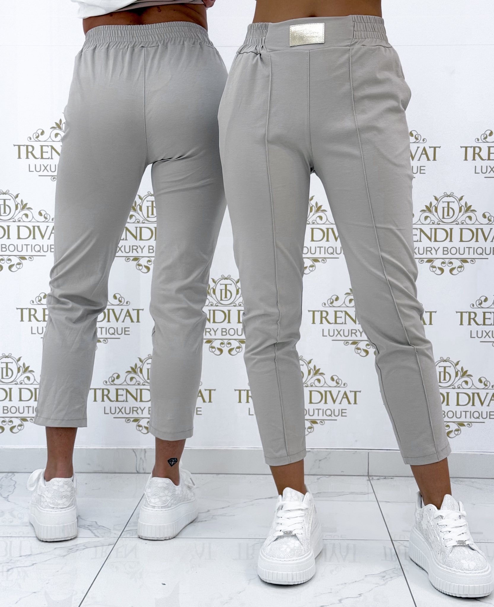 Arany színű bilétás, gumis derekú, élén varrott, elasztikus vászon anyagú nadrág - Image 13