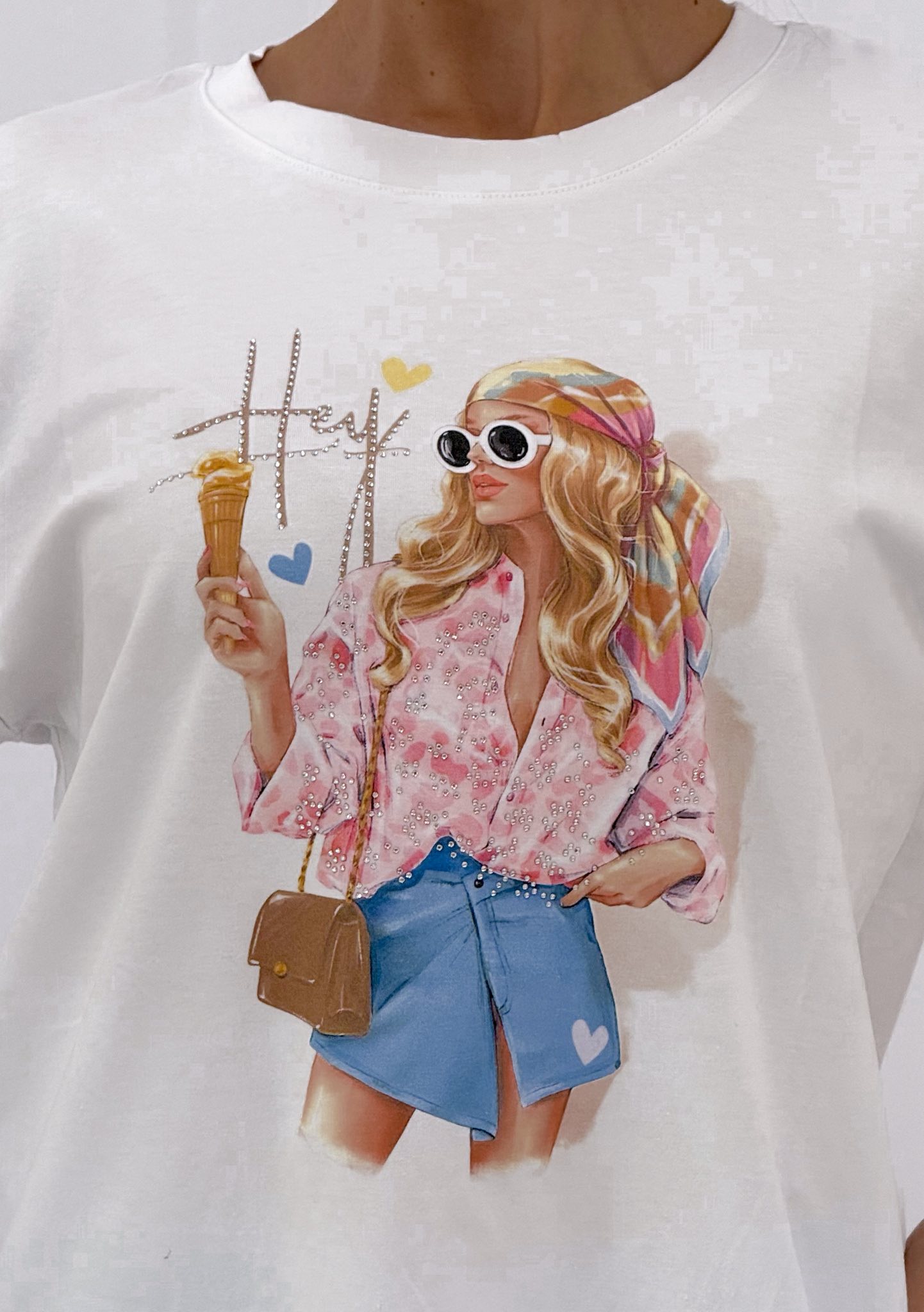 Kövekkel díszített, trendi fagyis női mintázatú póló - Image 4