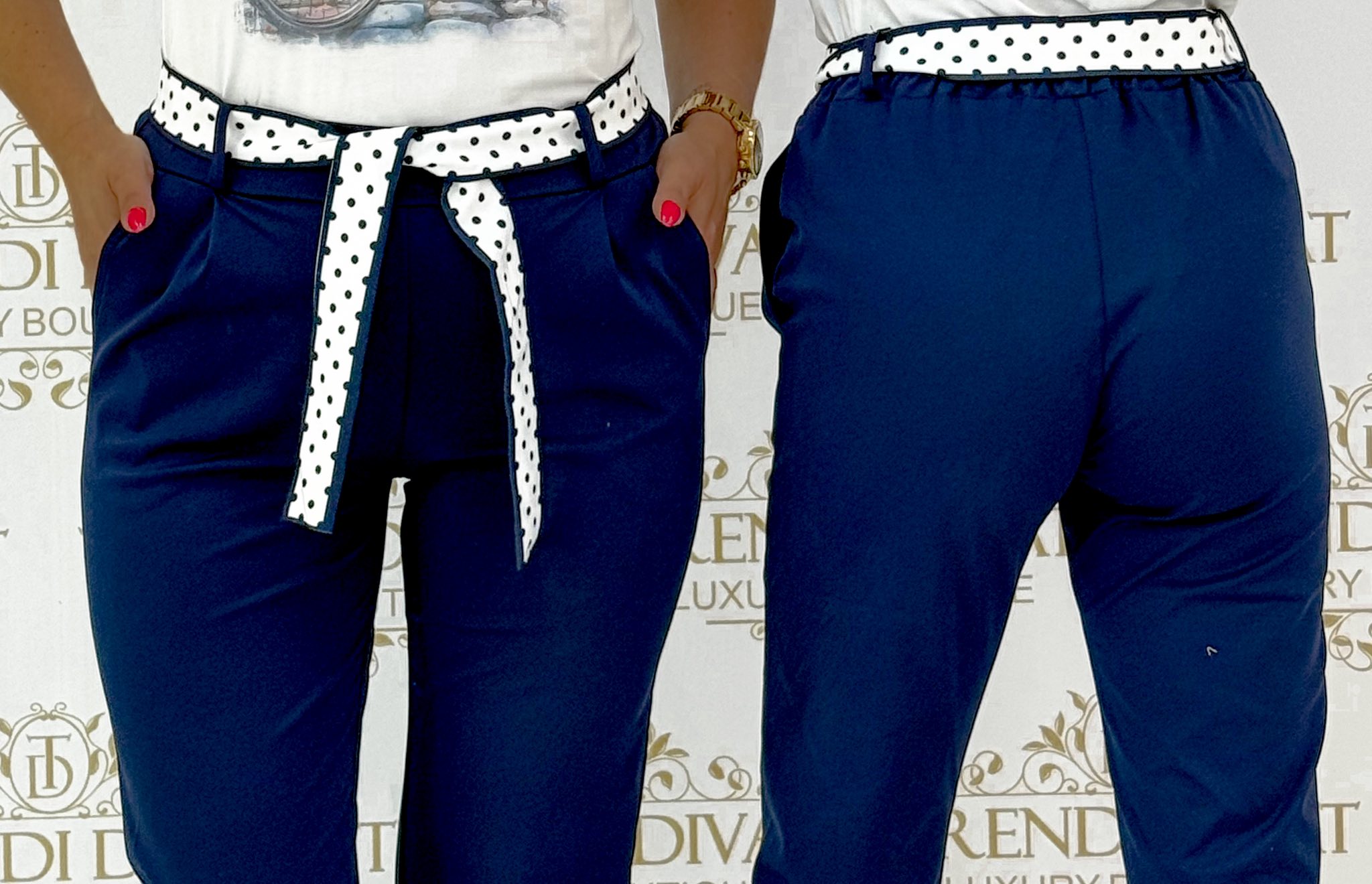 Elasztikus vászonnadrág, pöttyös díszövvel - Image 6