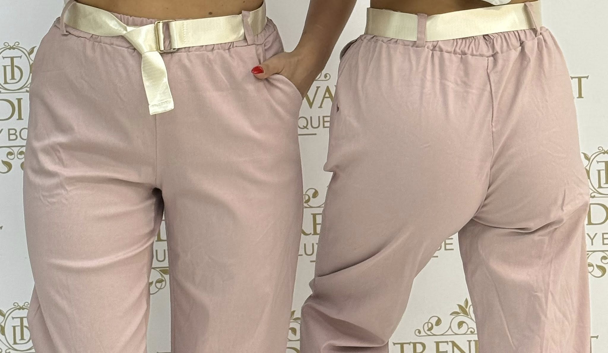 Gumis derekú, ballon fit fazonú, elasztikus vászon anyagú nadrág, selyemfényű övvel - Image 8