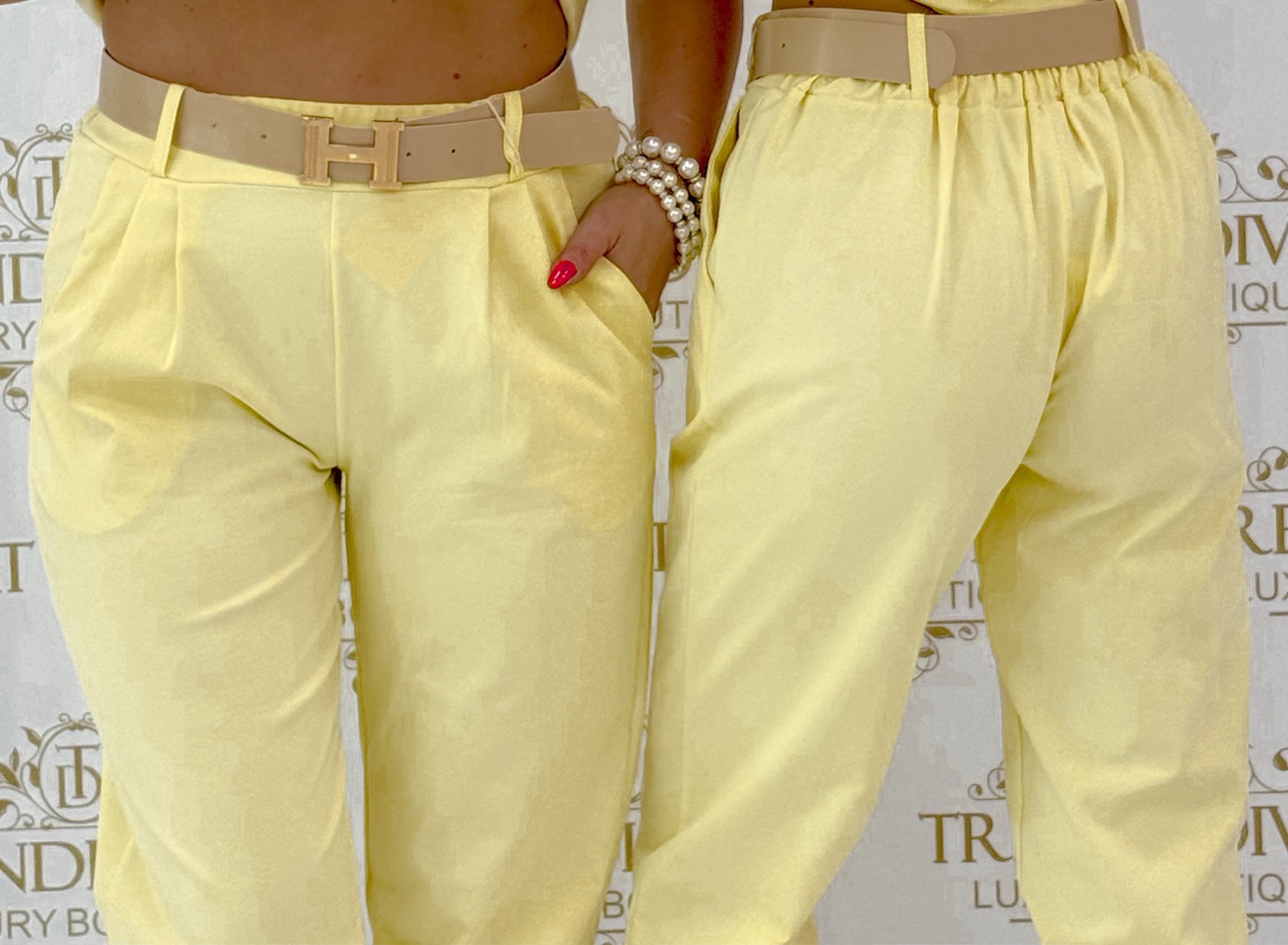 Széles gumis passzés, elasztikus vászon anyagú nadrág, ajándék övvel - Image 25