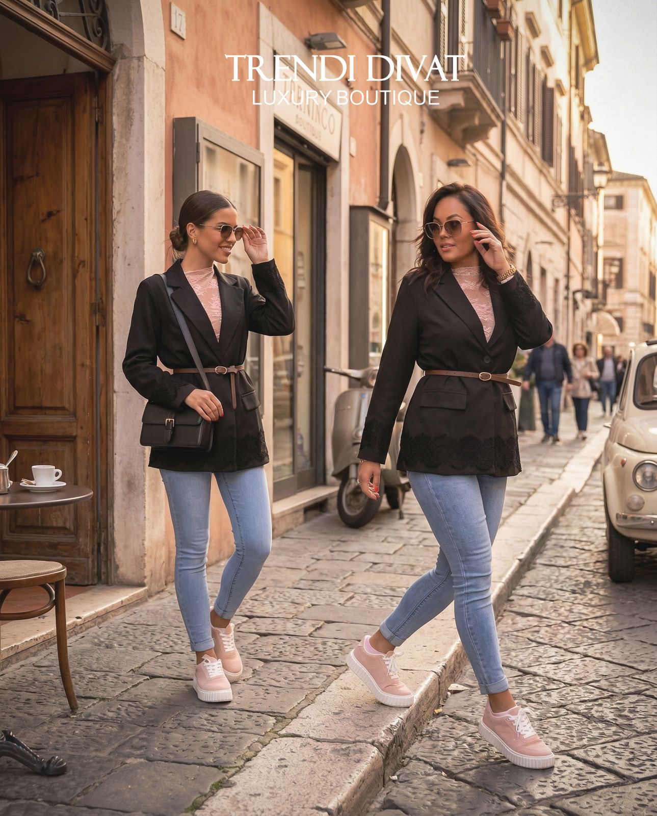 Egyedi csipke betétes, válltöméses blézer, ajándék övvel - Image 5