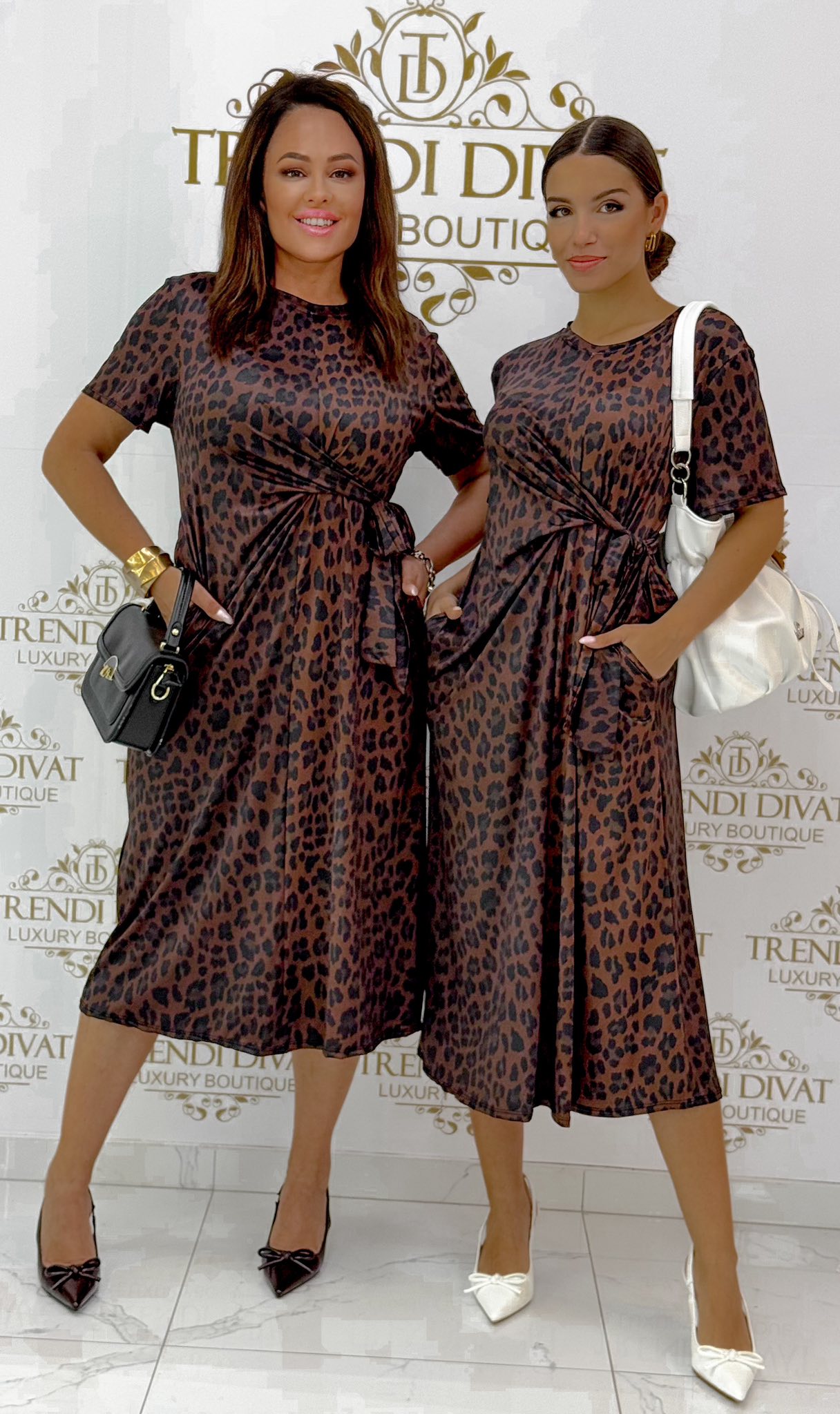 Leopárdmintás midi ruha, megkötős derékkal - Image 2