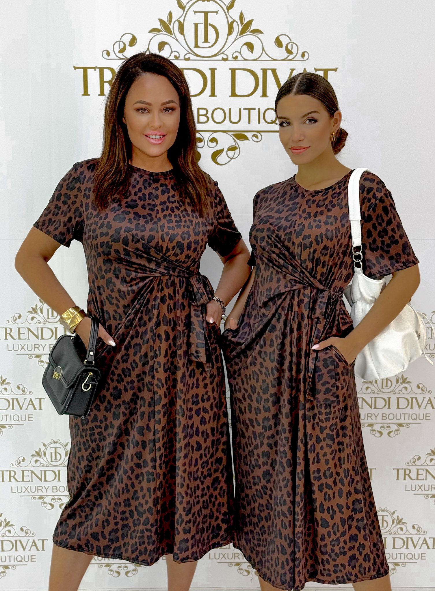 Leopárdmintás midi ruha, megkötős derékkal - Image 3