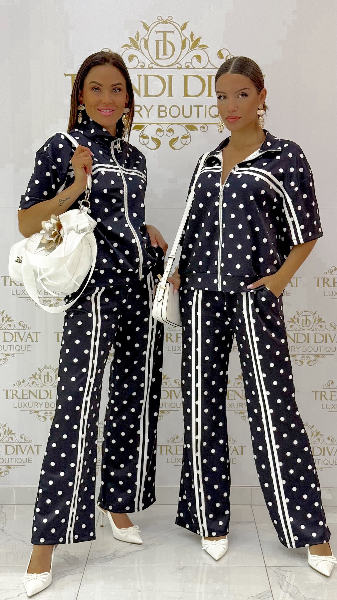 Trendi selyemfényű pöttyös tréning együttes - Image 2