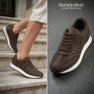 Köves díszítésű, sportosan elegáns sneaker - 39, Csoki barna