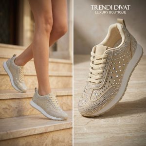 Köves díszítésű, sportosan elegáns sneaker - 39, Bézs