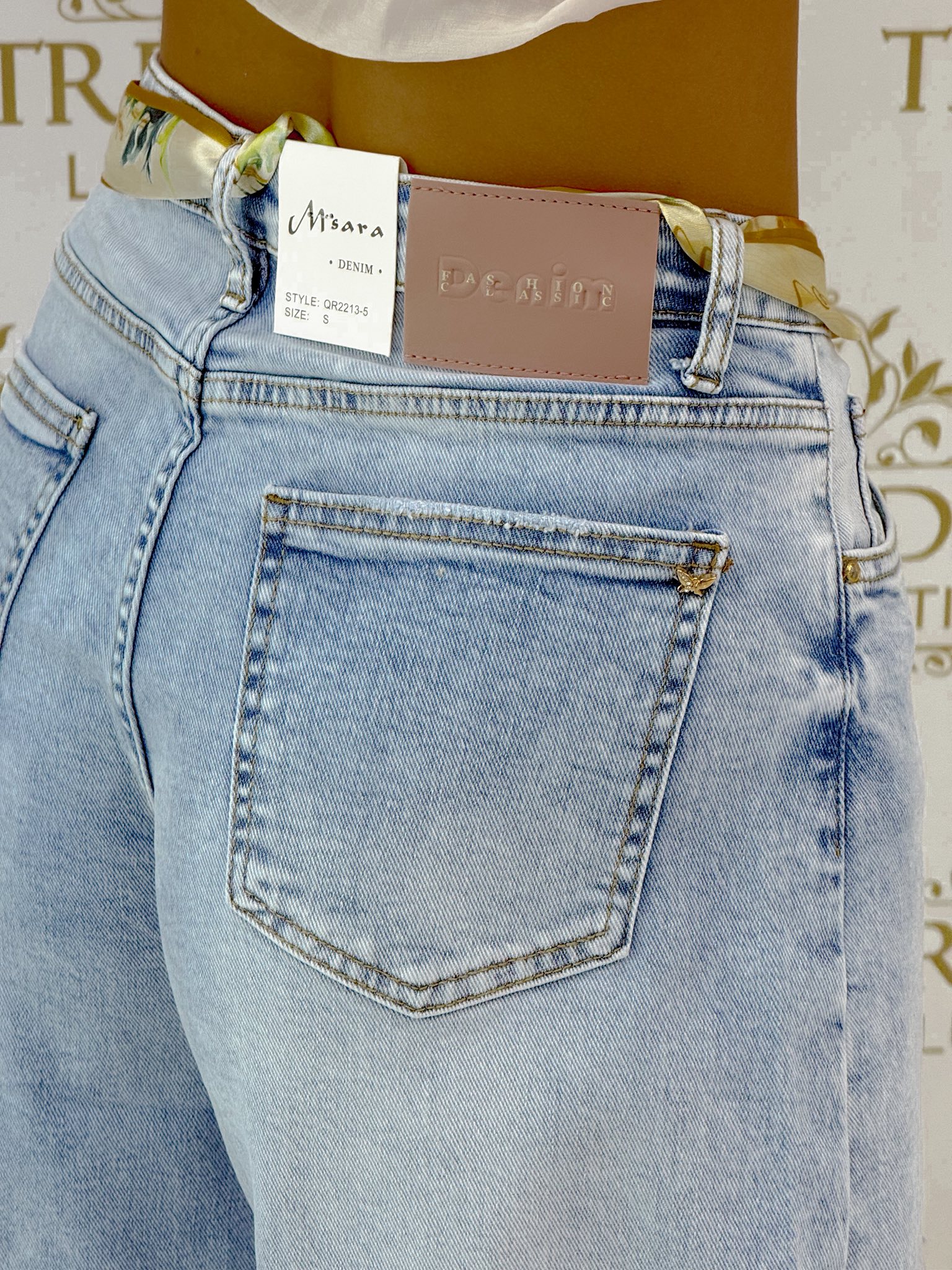 Női farmer culotte, sárga mintás kendővel "QR2213-5" - Image 4