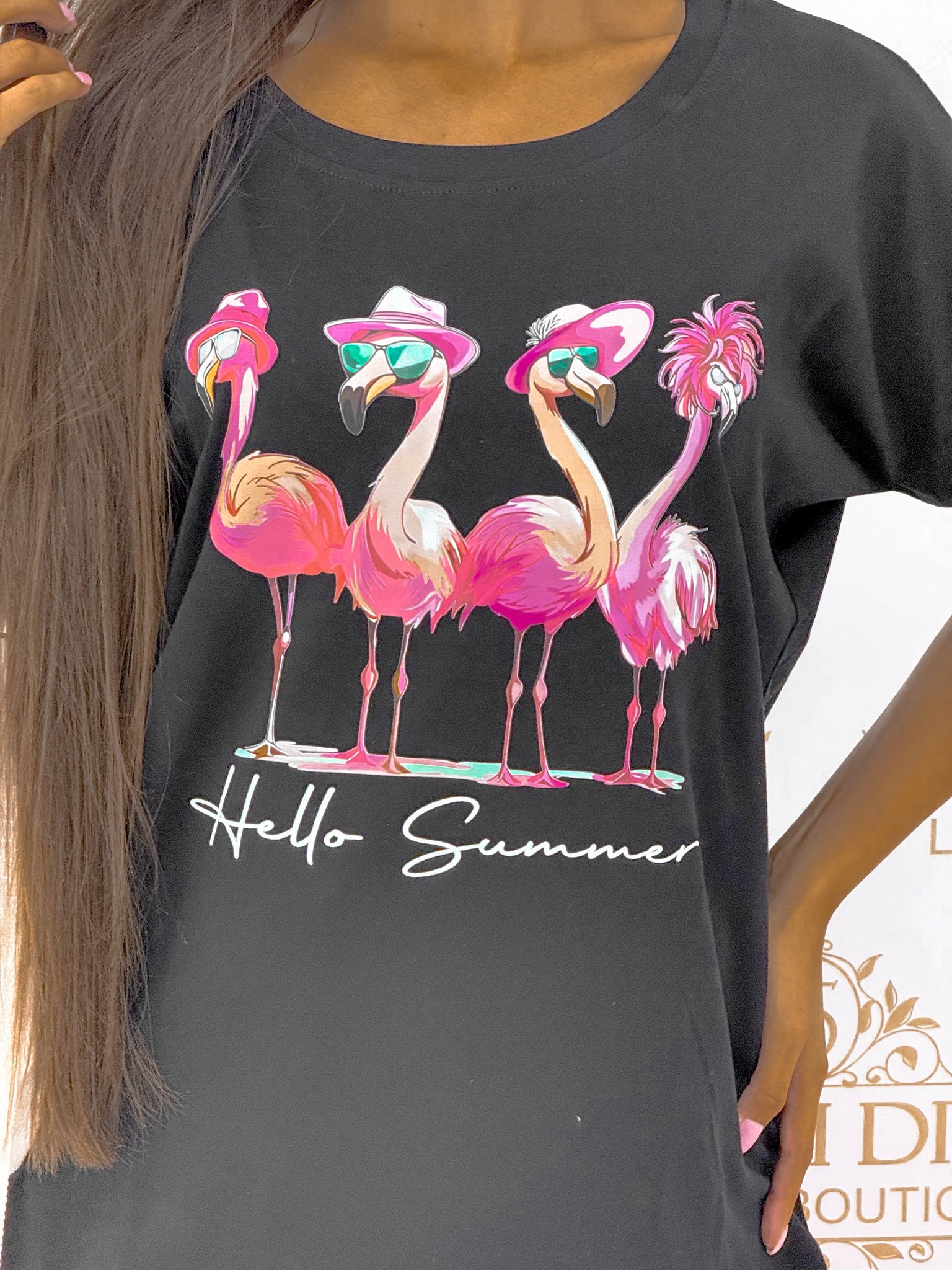 Plus size, flamingós női pamut póló „Hello Summer” felirattal - Image 10