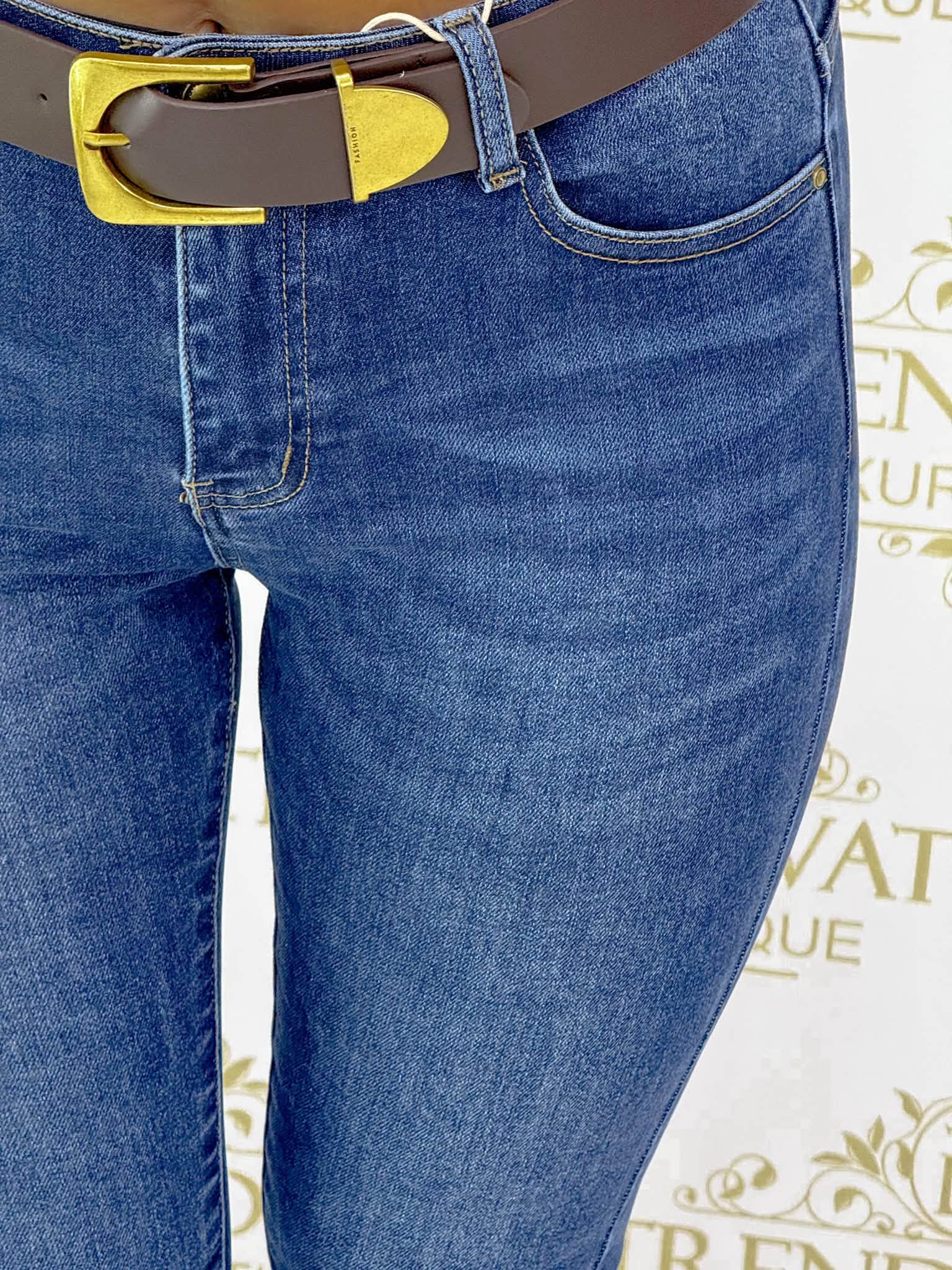 Koptatott kék skinny női farmernadrág ajándék övvel "SZ3335-1" - Image 3