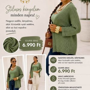 Nyitott elejű laza női kötött kardigán "2152" - Keki zöld