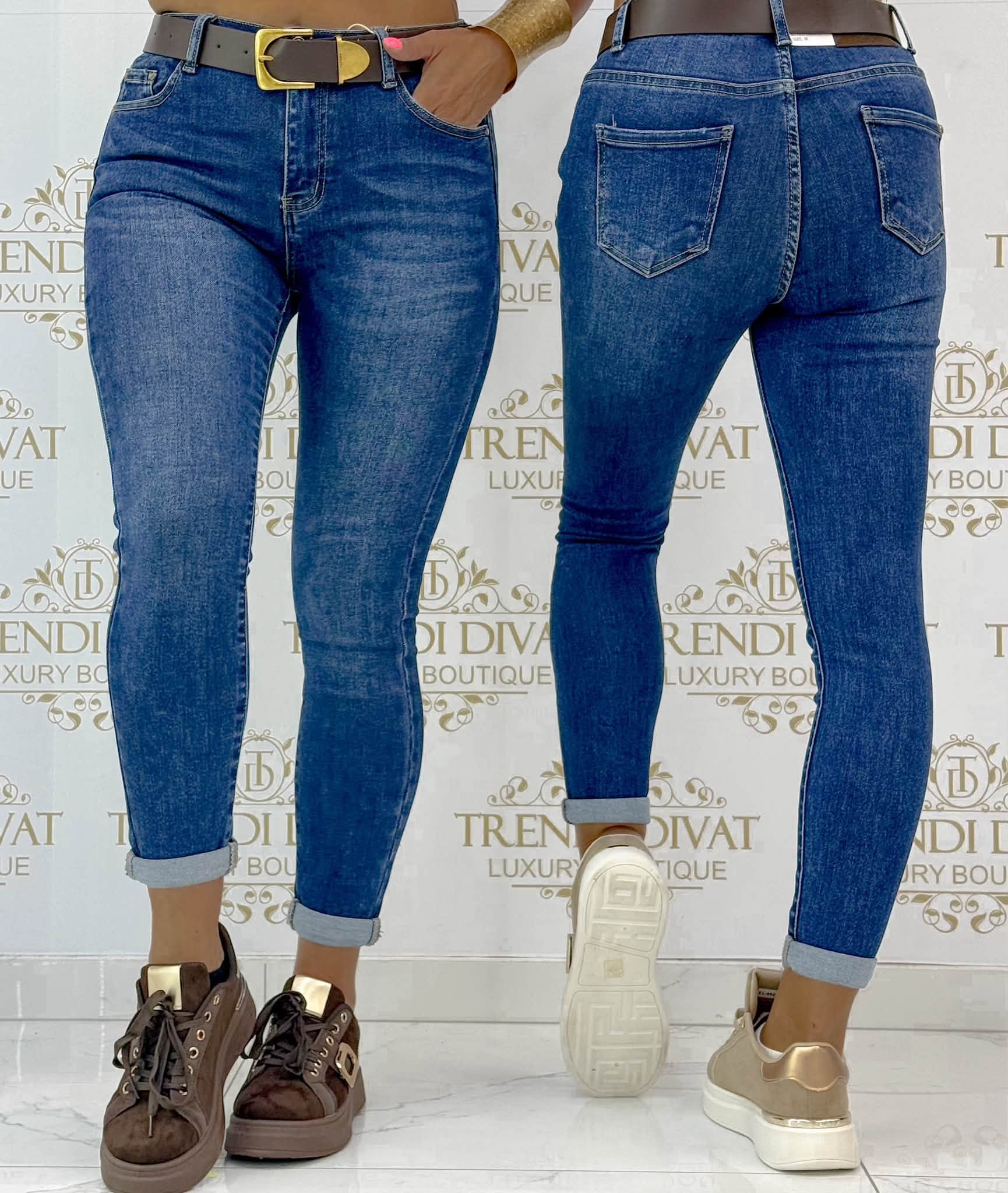 Koptatott kék skinny női farmernadrág ajándék övvel "SZ3335-1" - Image 6