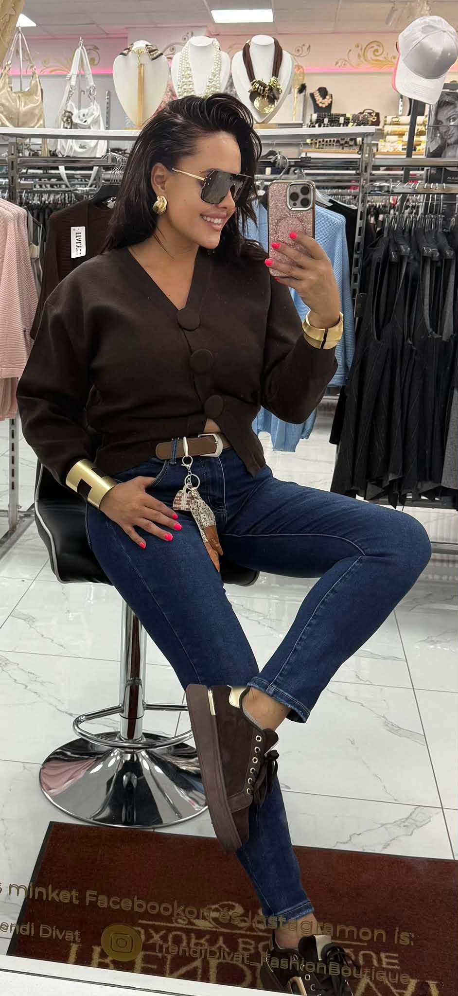 Plus size, magas derekú sötétkék női skinny farmer barna selyem kendős övvel "MS5969-2"