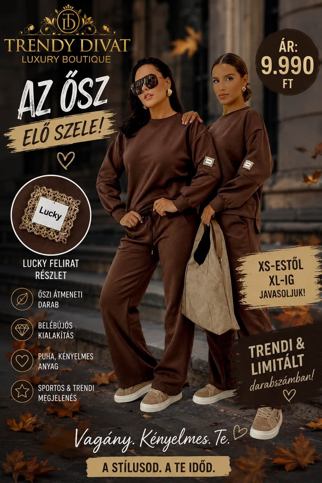"Lucky" rátéttel díszített, bő szárú női melegítő szett - Image 2
