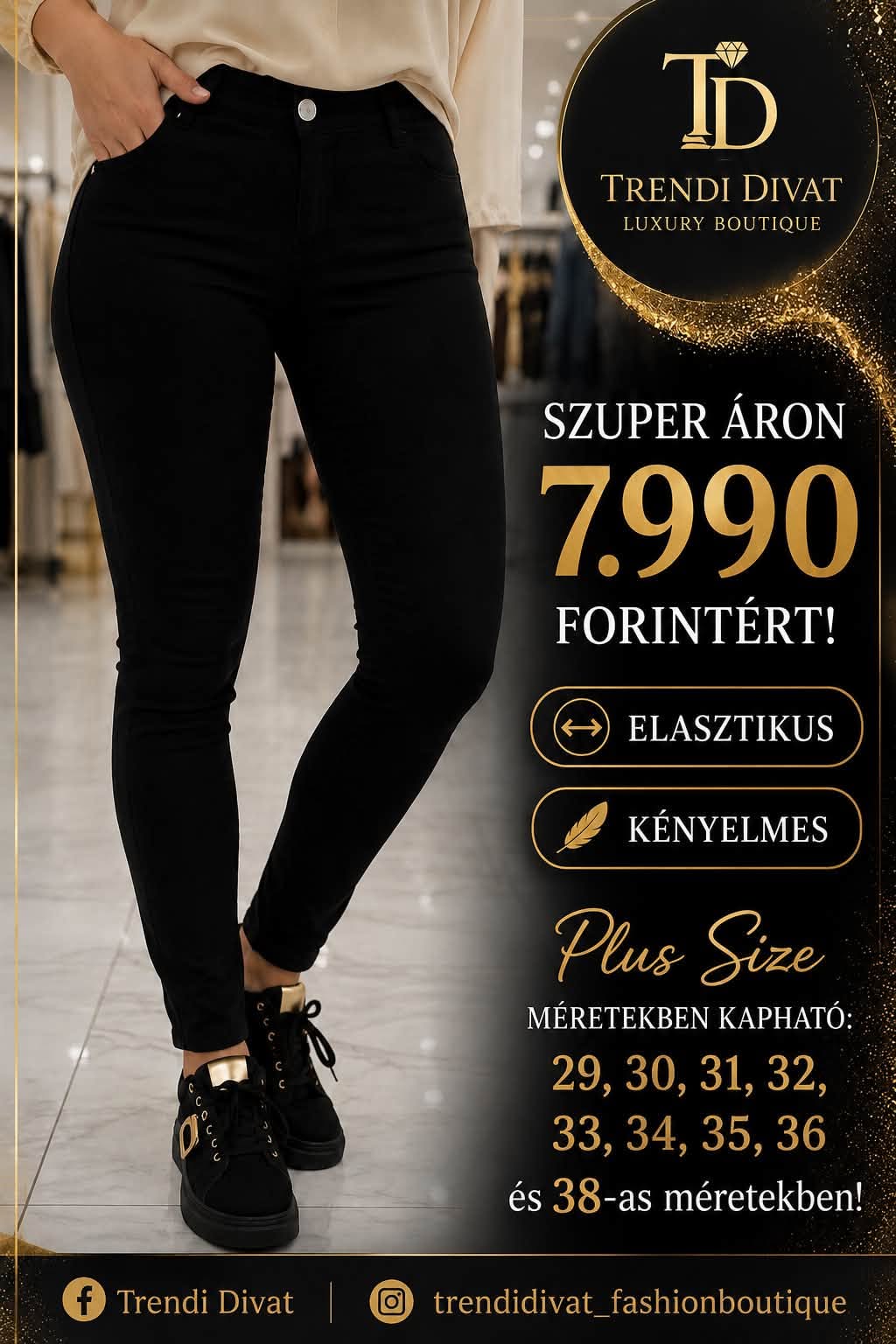 Plus size, magas derekú fekete női skinny farmer "MS5733-13"