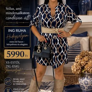 Geometrikus mintás női ingruha – Kék-barna, hosszított fazon