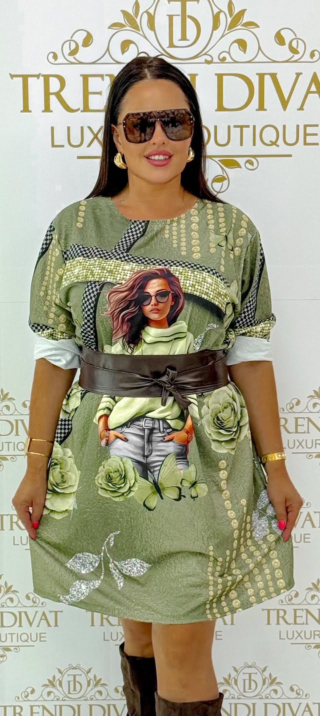 Oversize női portrés és rózsa mintás tunika ruha - Image 22
