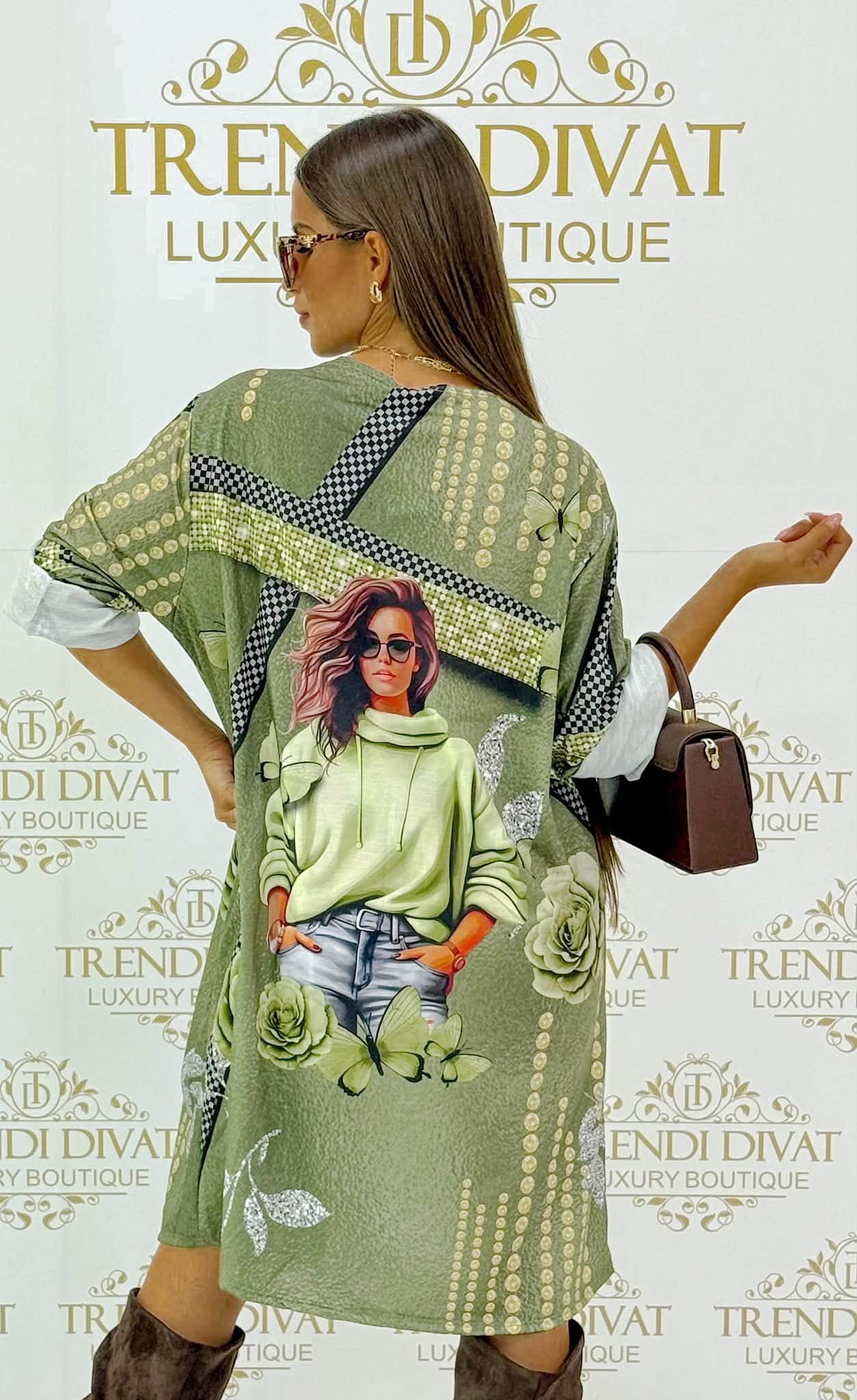Oversize női portrés és rózsa mintás tunika ruha - Image 25