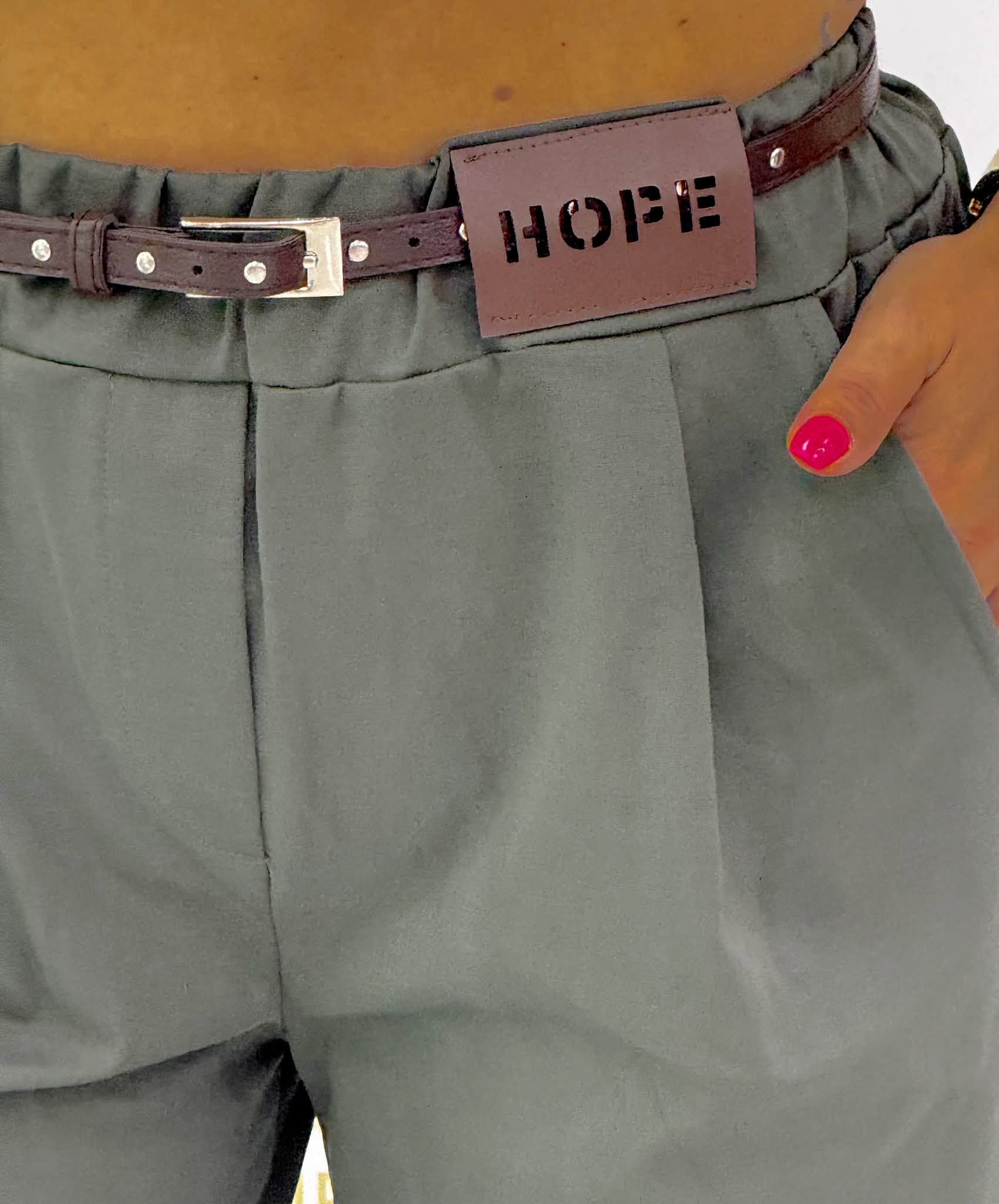 Lefelé szűkülő szárú női szövetnadrág, "HOPE" bilétával, ajándék övvel - Image 26
