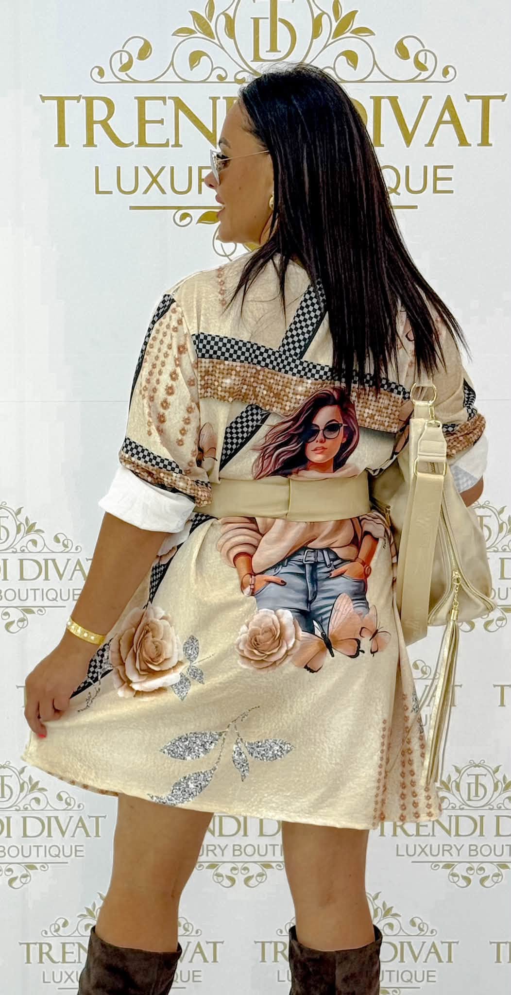 Oversize női portrés és rózsa mintás tunika ruha - Image 36