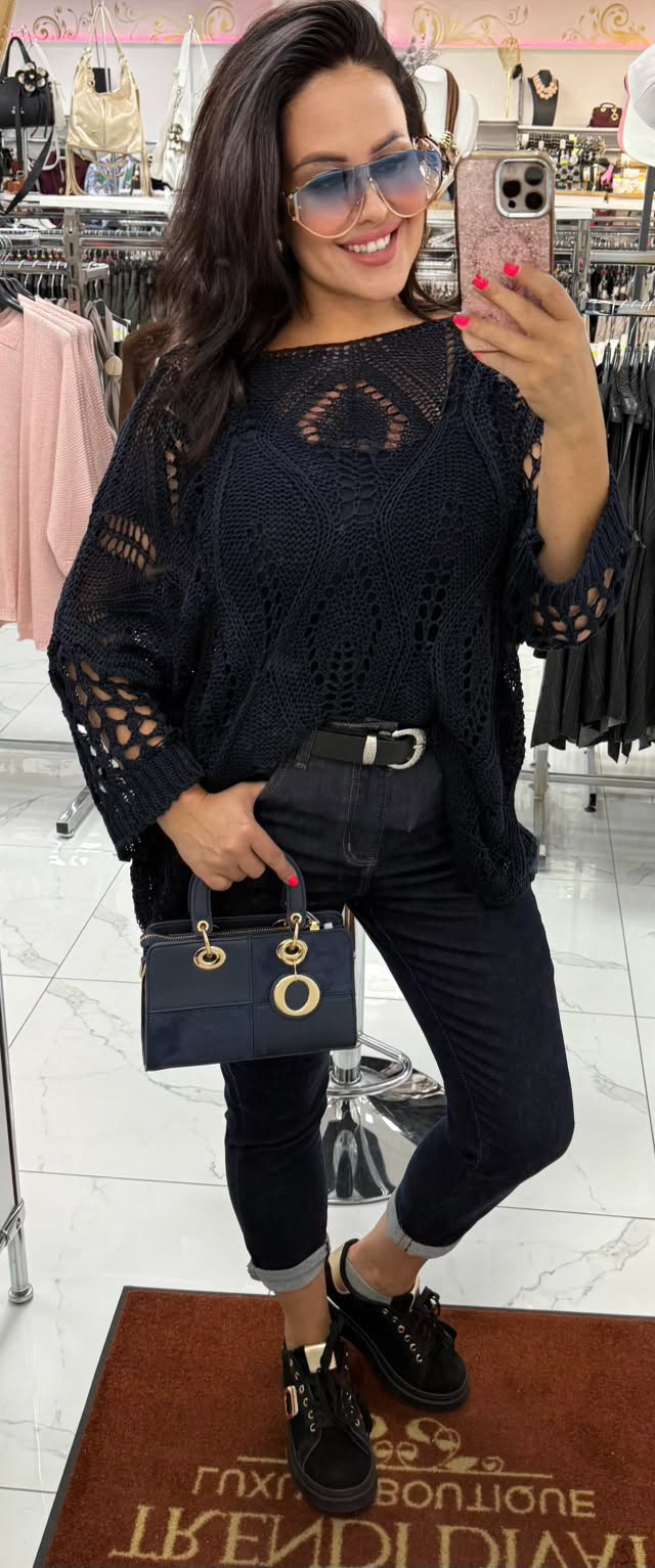 Plus size, rugalmas sötétkék slim farmer felhajtott szárral – Övvel "M1376" - Image 6